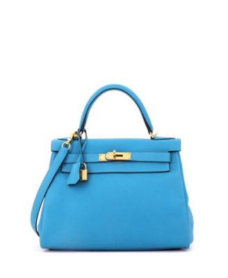 Kelly 28 Handbag Blue Togo with Gold Hardware