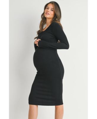 Maternity Bodycon Ribbed Knit Long Sleeve Dress