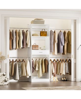 20.5'' - 96'' Adjustable Closet Hanging Organizer, Closet System with 6 Extendable Hanging Rods and A Drawer