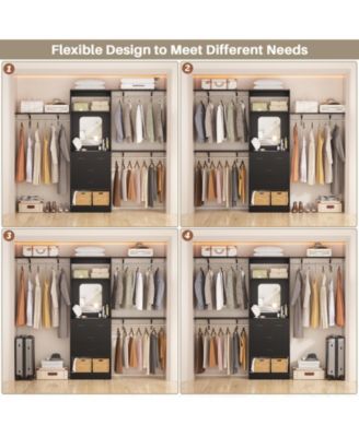 96'' Closet Organizer System with 4 Drawers & Mirror, Heavy Duty Closet System with 3 Shelving Towers & Hanging Rods