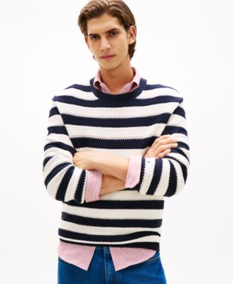 Men's Crewneck Crochet Block Stripe Sweater