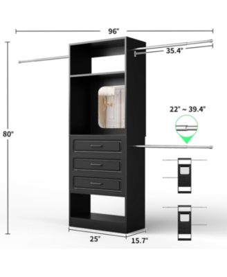 48-96 Inch Adjustable Closet Organizer with Drawers and Mirror