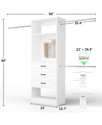48-96 Inch Adjustable Closet Organizer with Drawers and Mirror