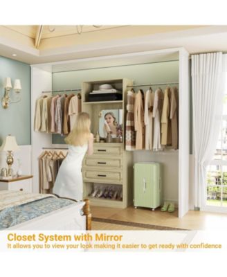 48-96 Inch Adjustable Closet Organizer with Drawers and Mirror