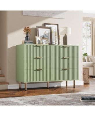 6-Drawer Modern Fluted Green Dresser, 47.2 Inch Wide Chest, Deep Drawers, TV Stand, Organizer for Bedroom, Living Room, Kids Room