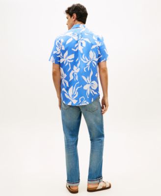 Men's Flower Print Button-Down Shirt