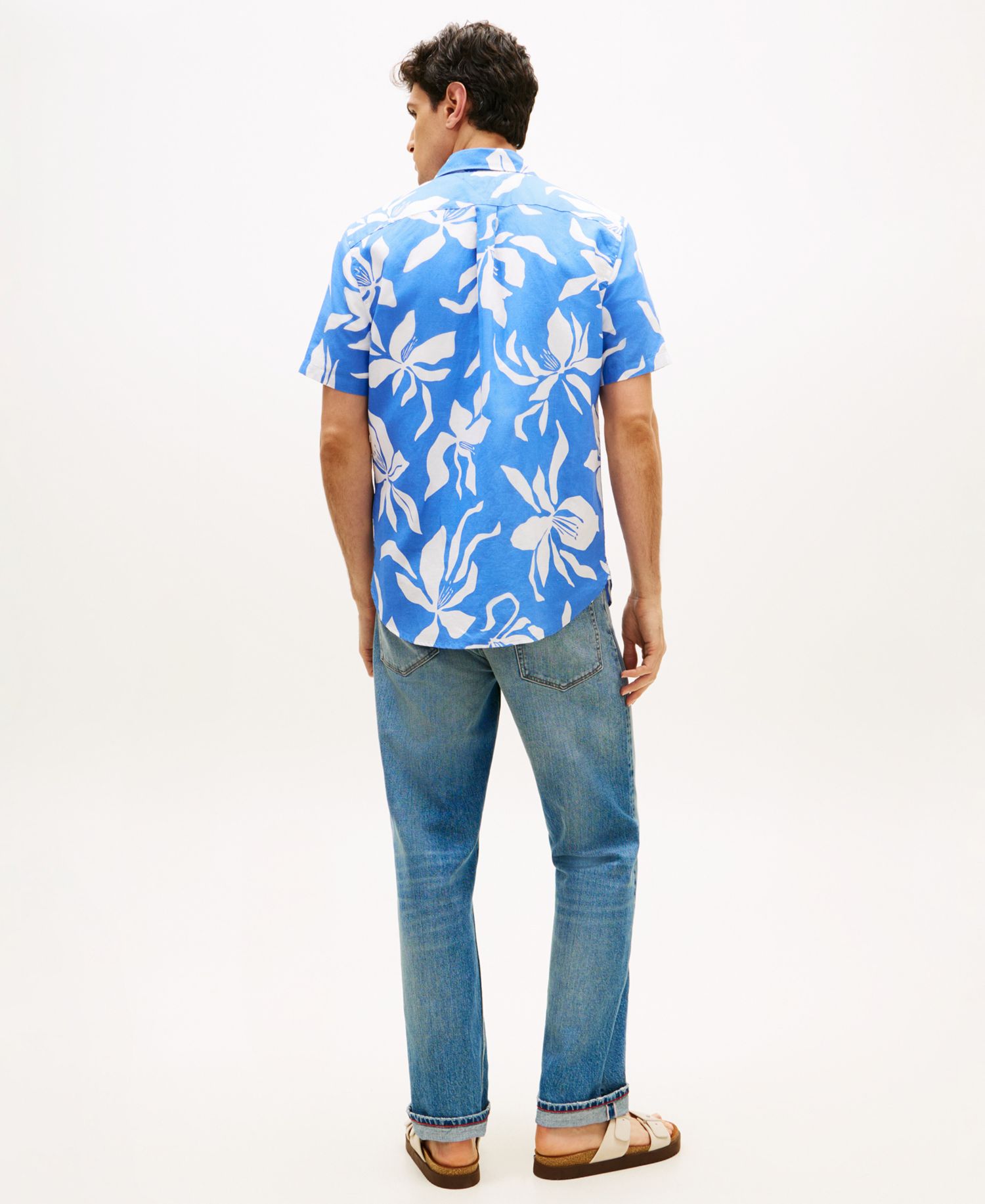 Men's Linen Flower Print Button-Down Shirt