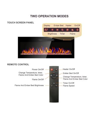  50 inch Recessed Ultra-Thin Tempered Glass Wall Mounted Electric Fireplace with Remote Color LED Flame CSA UL