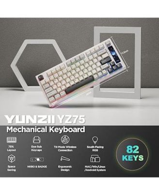 YZ75 75% Gasket Mechanical Keyboard, Compact Wireless Hot Swappable Bluetooth Gaming Keyboard w/ 4-Layer Padding, BT5.0/2.4Ghz/Type-C NKRO RGB