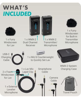 WMX-2 Wireless Lavalier Microphone System with Charging Case for Cameras