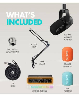 Music Audio Interface Bundle with USB Interface, Dynamic Microphone, and Boom Arm