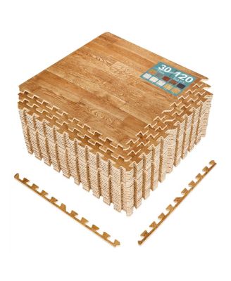 120 Sq. Ft. Interlocking EVA Foam Wood Grain Floor Tiles 3/8-Inch Thick with Borders