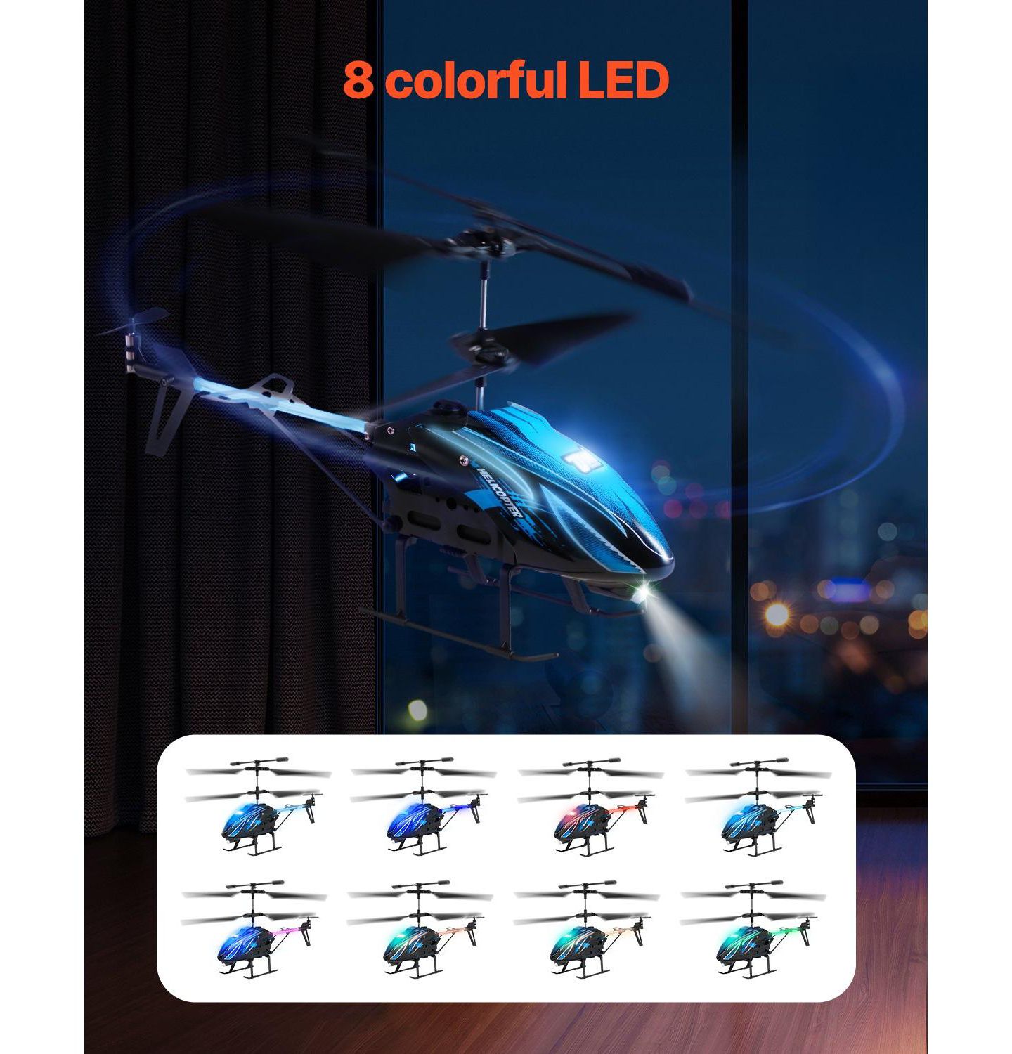 Детская игрушка HONGGE 6-Axis Gyro Stabilization LED Light Remote Control Helicopter, цвет: Синий — фото 9
