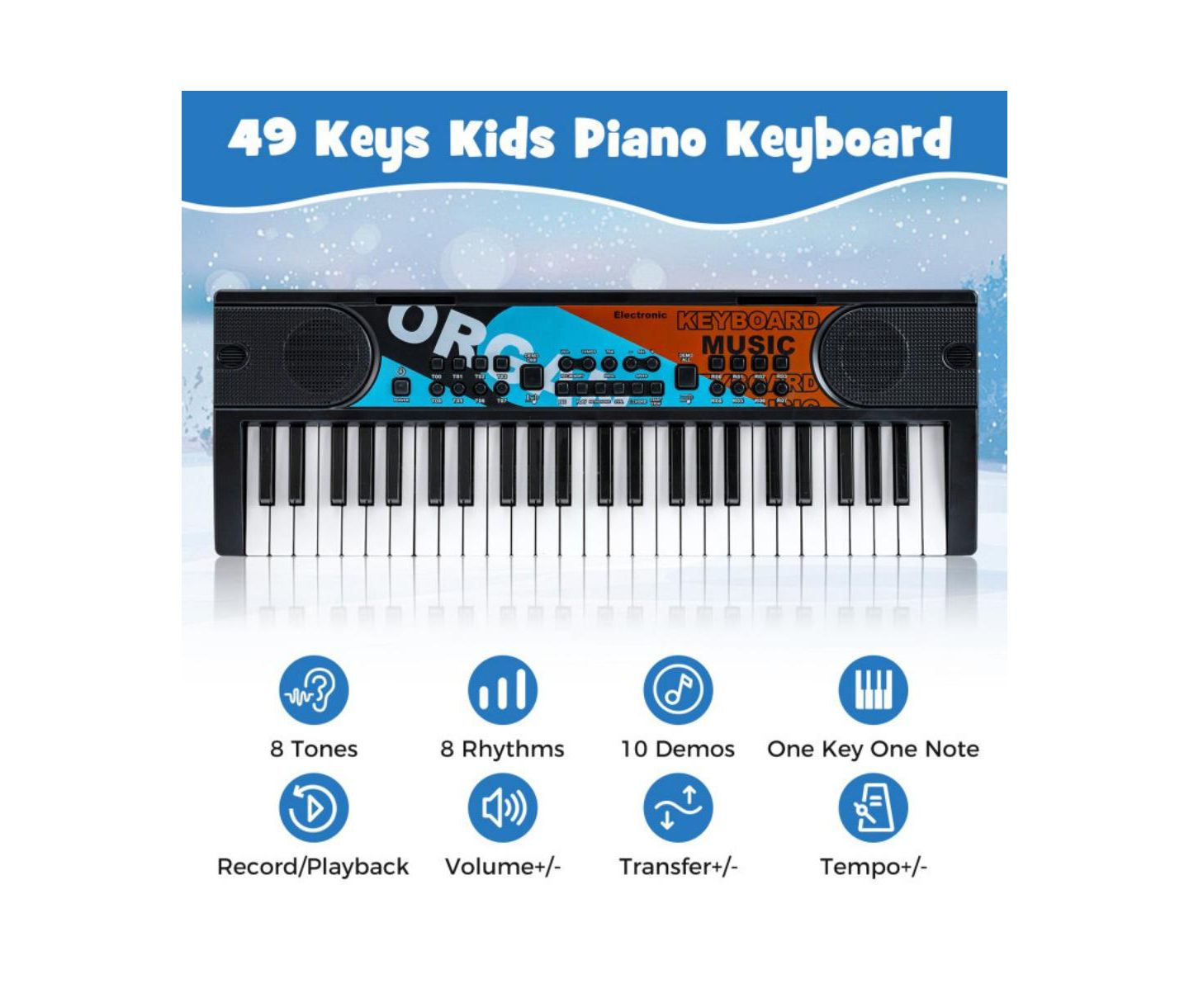 Детская игрушка HONGGE 49 Key Kids Electronic Keyboard Piano with Microphone, цвет: Чёрный — фото 5
