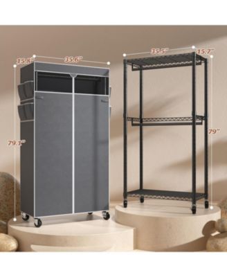 Rolling Clothes Rack with Cover Clothing Racks for Hanging Clothes Heavy Duty Portable Closet with Wheels Garment Rack