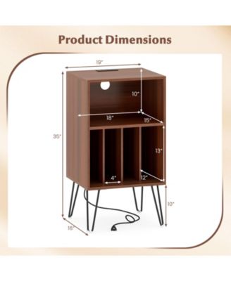 Record Player Stand with Charging Station Turntable Stand with Vinyl Storage