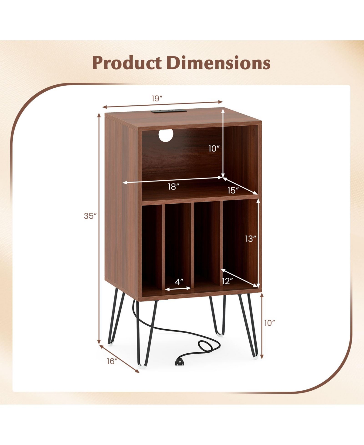sumyeg Record Player Stand with Charging Station Turntable Stand with Vinyl Storage