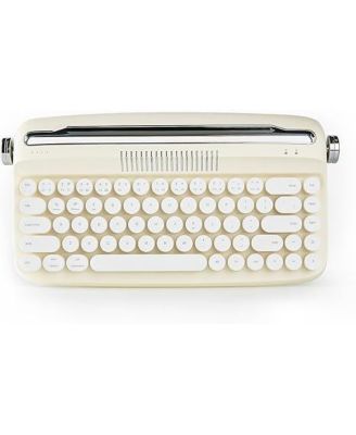 Upgraded Wireless Typewriter Keyboard, Retro Keyboard with Integrated Stand, USB-C/Bluetooth Keyboard with Cute Round Keycaps for Multi Device