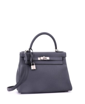 Pre-Owned HERMES Kelly 28 Handbag Grey Togo with Palladium Hardware