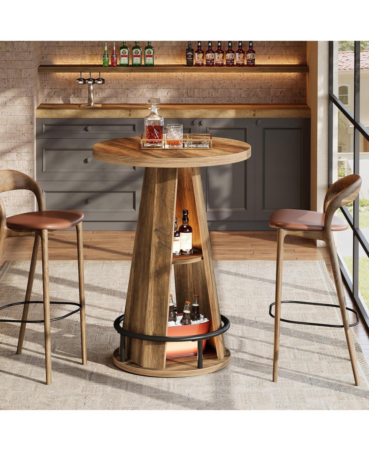 Tribesigns Round Bar Table, 39.4" H High Top Bistro Table with Storage