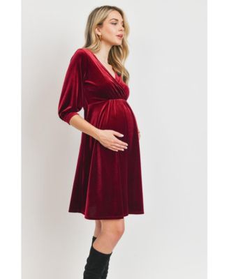 Maternity Velvet V Neck Wrap Nursing Dress