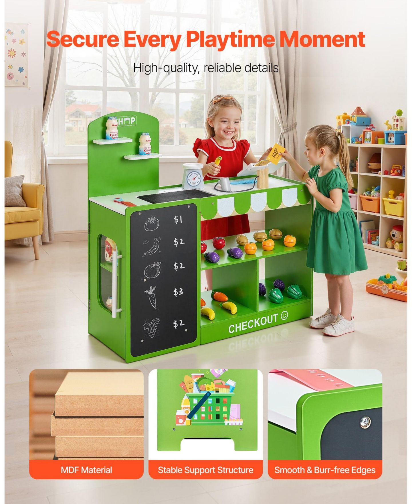 Детский игровой набор HONGGE Grocery Store Working Cash Register Playset, Ages 3+, цвет: Зелёный — фото 10