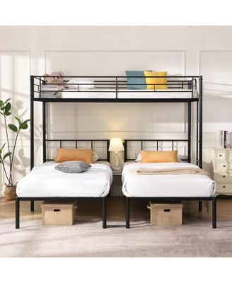 Twin Over Twin Over Twin Metal Triple Bunk Bed with Vertical Ladder and Safety Rails