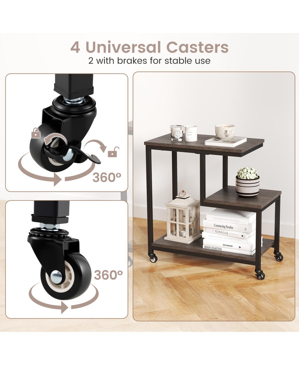 sumyeg G-shaped Side Table 3-Tier Mobile End Table with Open Shelves