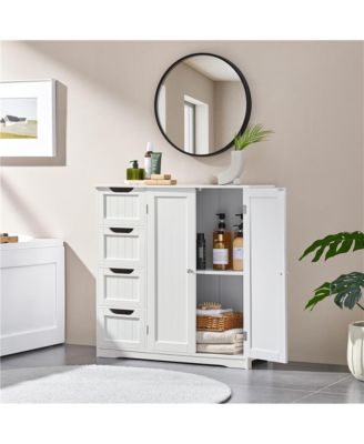 Bathroom Storage Cabinet with 4 Drawers and Double Doors