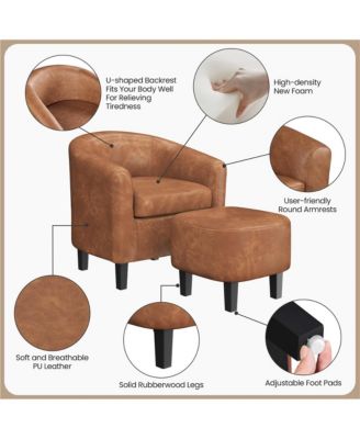 Contemporary Faux Leather Club Chair and Ottoman Set