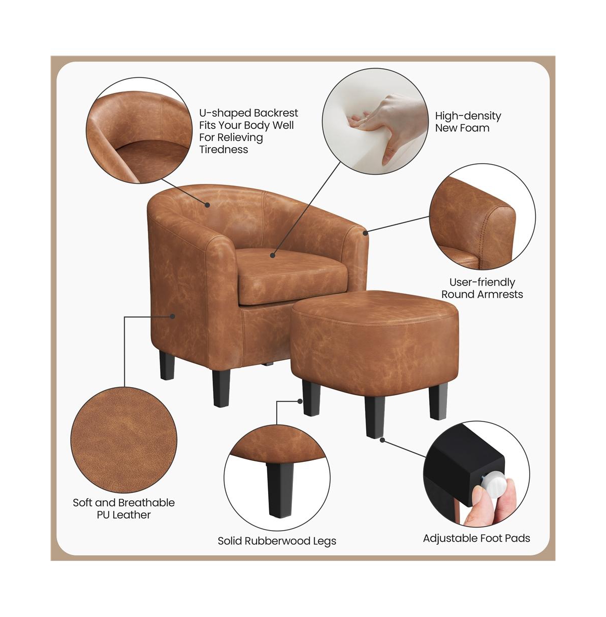 Yaheetech Contemporary Faux Leather Club Chair and Ottoman Set