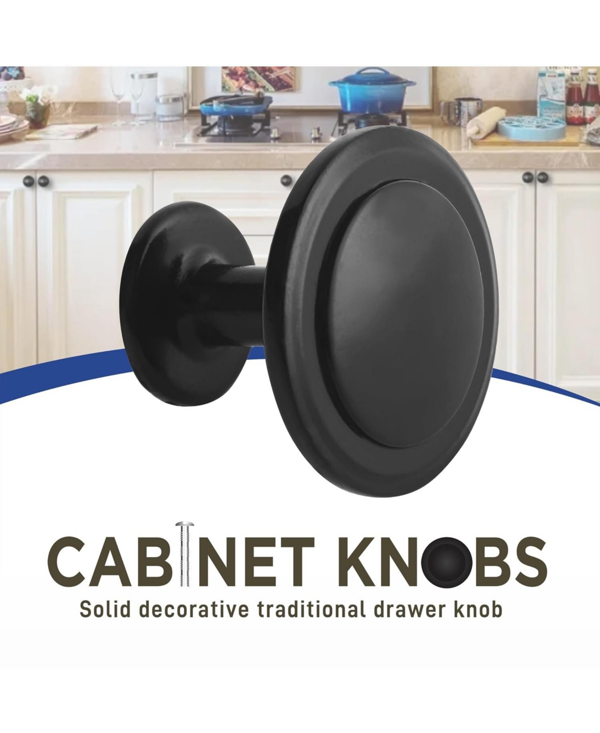 Lifemaster 25 Pack 1-1/4 Inch Matte Black Cabinet Knobs, Rust-Proof Zinc Alloy Drawer Pulls with Adjustable Screws for Kitchen & Cabinets