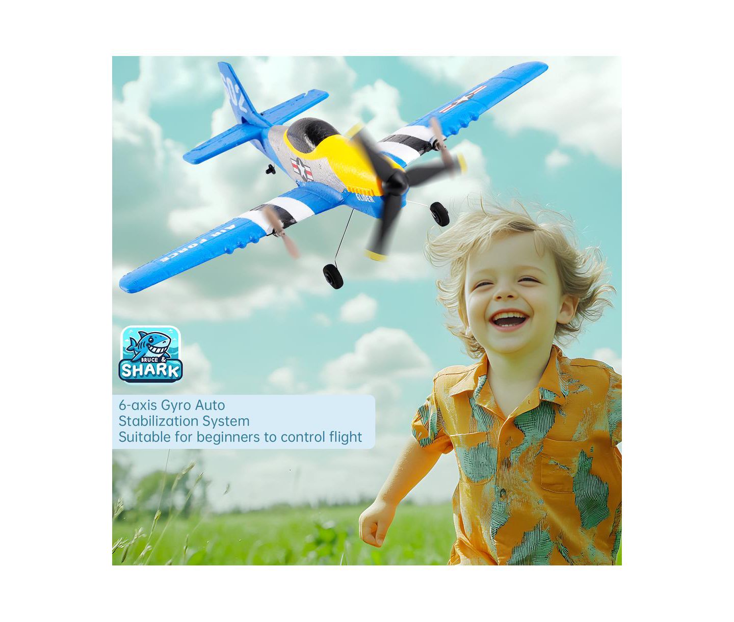 Детская игрушка Bruce & Shark P51 6-Axis Gyroscope RC Plane, цвет: Синий — фото 4