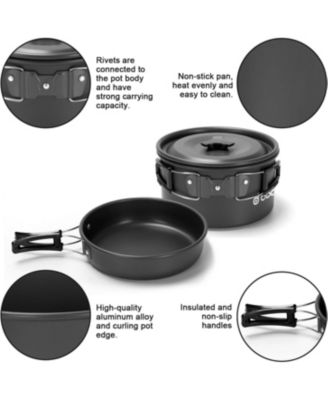 16pcs Non-Stick Camping Cookware Set with Folding Stove & Stainless Steel Tableware