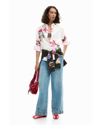 Women's Long-sleeve pleated floral shirt