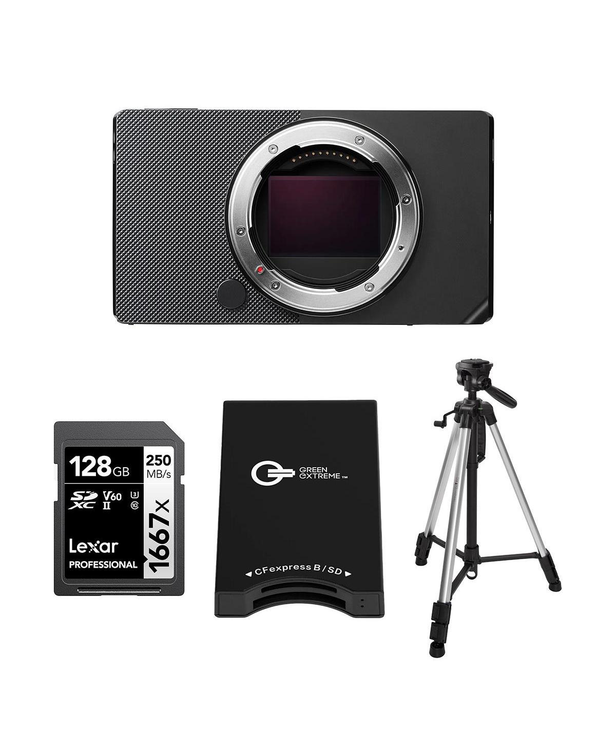 Sigma Bf Mirrorless Camera, Black, Bundle with 3-Section Aluminum Tripod, 128GB Sdxc Memory Card and Type-b Card Reader