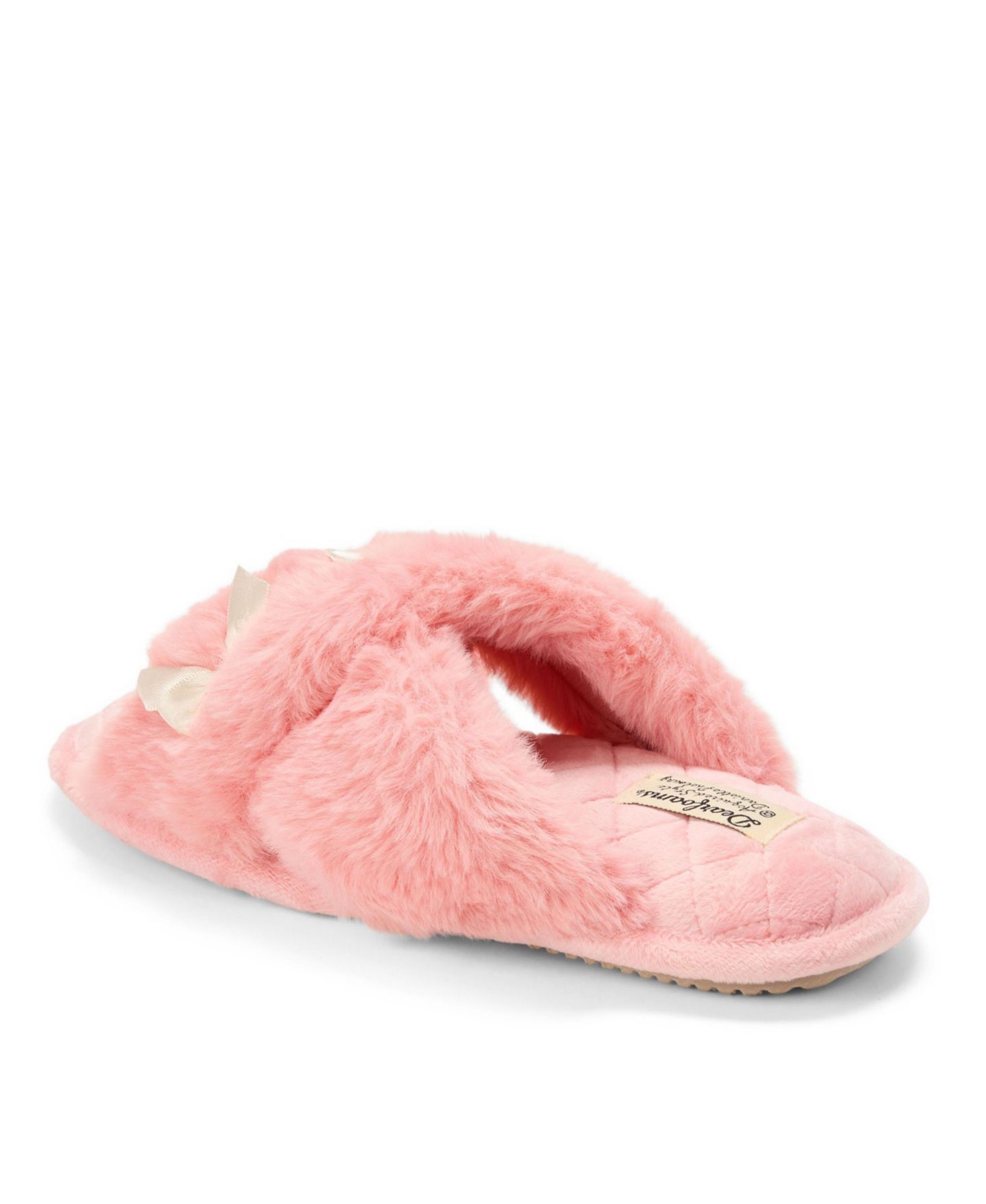 Женские тапочки Dearfoams Jessica Bows Furry Crossband Slide Slipper, цвет: Коралловый кремовый — фото 6