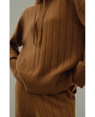 Women's Ribbed Hooded Knit Top