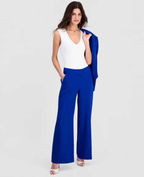 Petite Mid-Rise Wide-Leg Pants - Cobalt