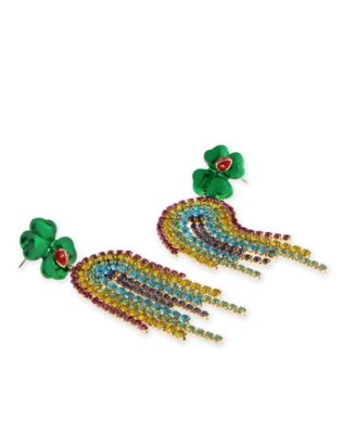 Faux Stone Paddy's Princess Shamrock Rainbow Chandelier Earrings