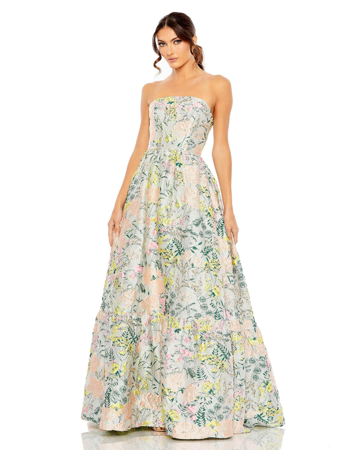 Women's Floral Brocade Strapless A Line Gown
