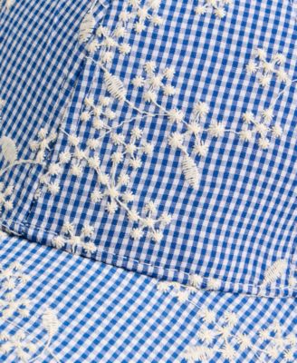 Floral Embroidered Gingham Baseball Cap