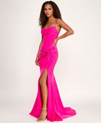 Juniors' Spaghetti Straps Lace-Up Back Long Gown