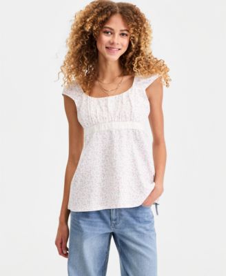 Juniors' Ribbon-Trim Babydoll Top