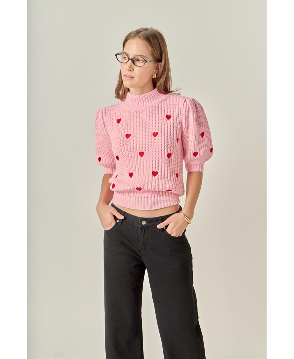 English Factory Women's Heart Shape Embroidery Sweater