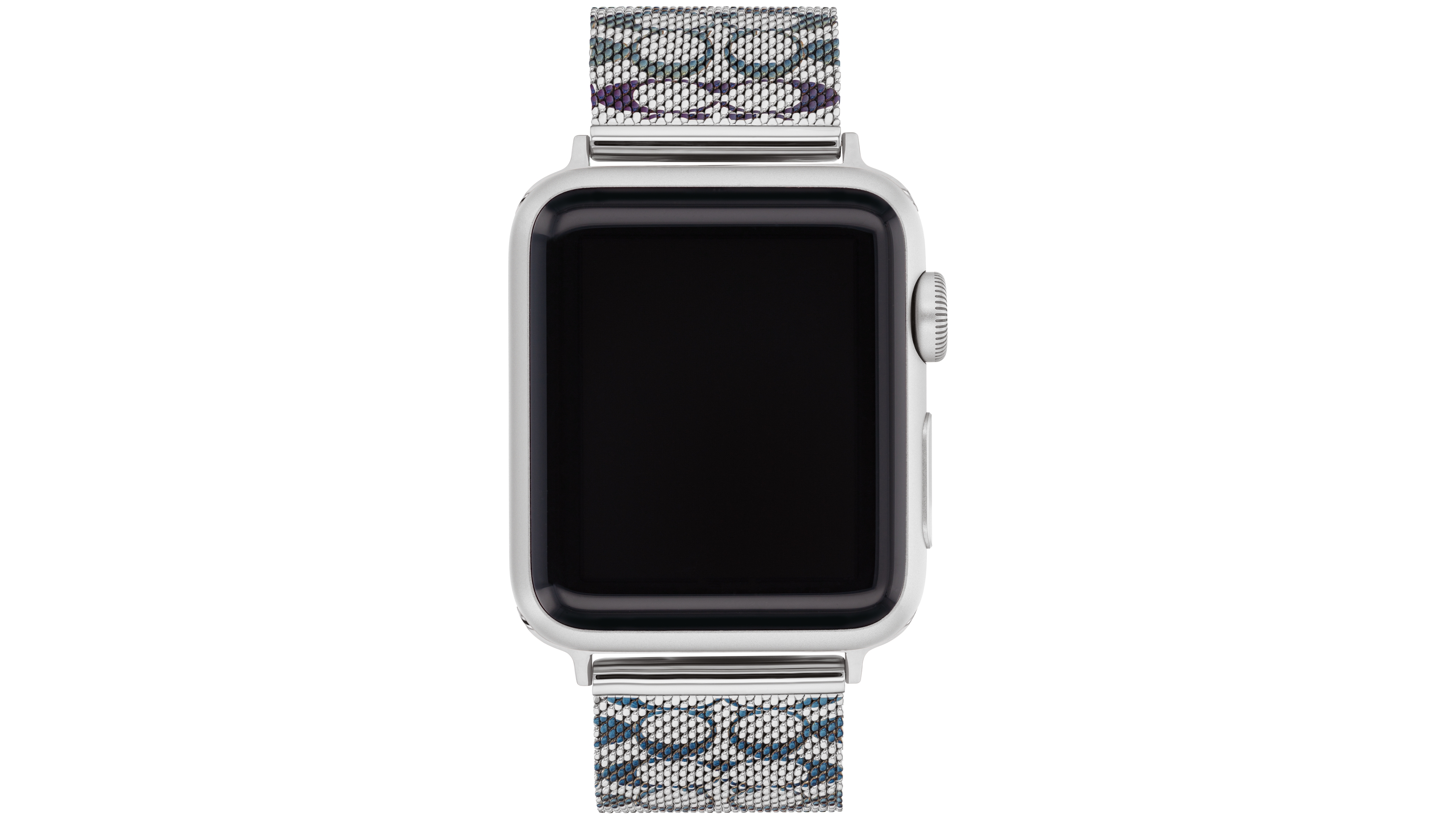 Coach Women's Silver Tone Stainless Steel with Blue and Purple Sig C Mesh Apple Watch, Strap 38mm, 40mm, 41mm