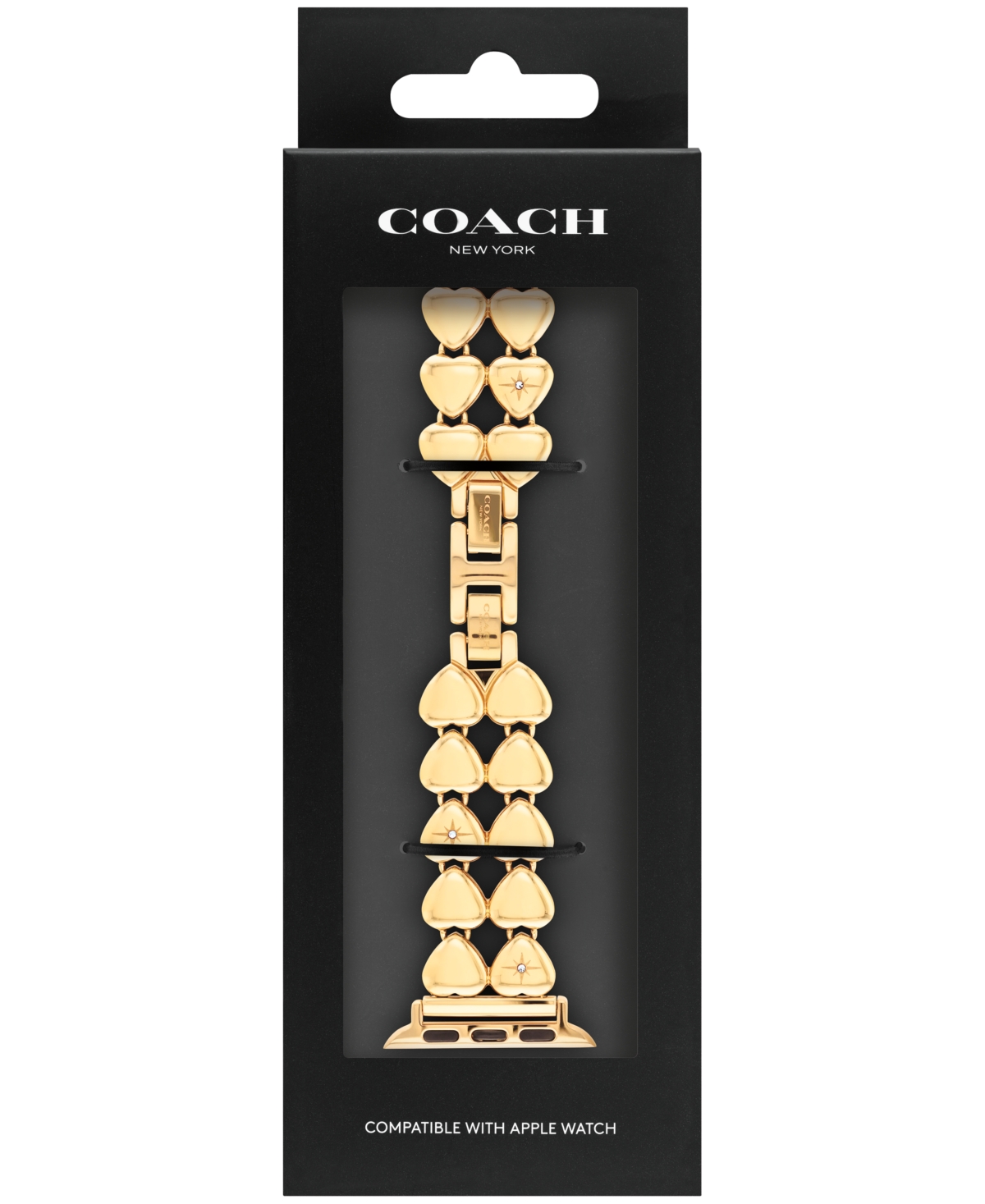 Coach Women's Gold Tone Stainless Steel With Crystals Heart Apple Watch, Strap 38mm, 40mm, 41mm