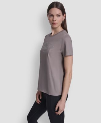 Women's Rhinestone Varsity Logo Relaxed Fit Pull-On T-Shirt