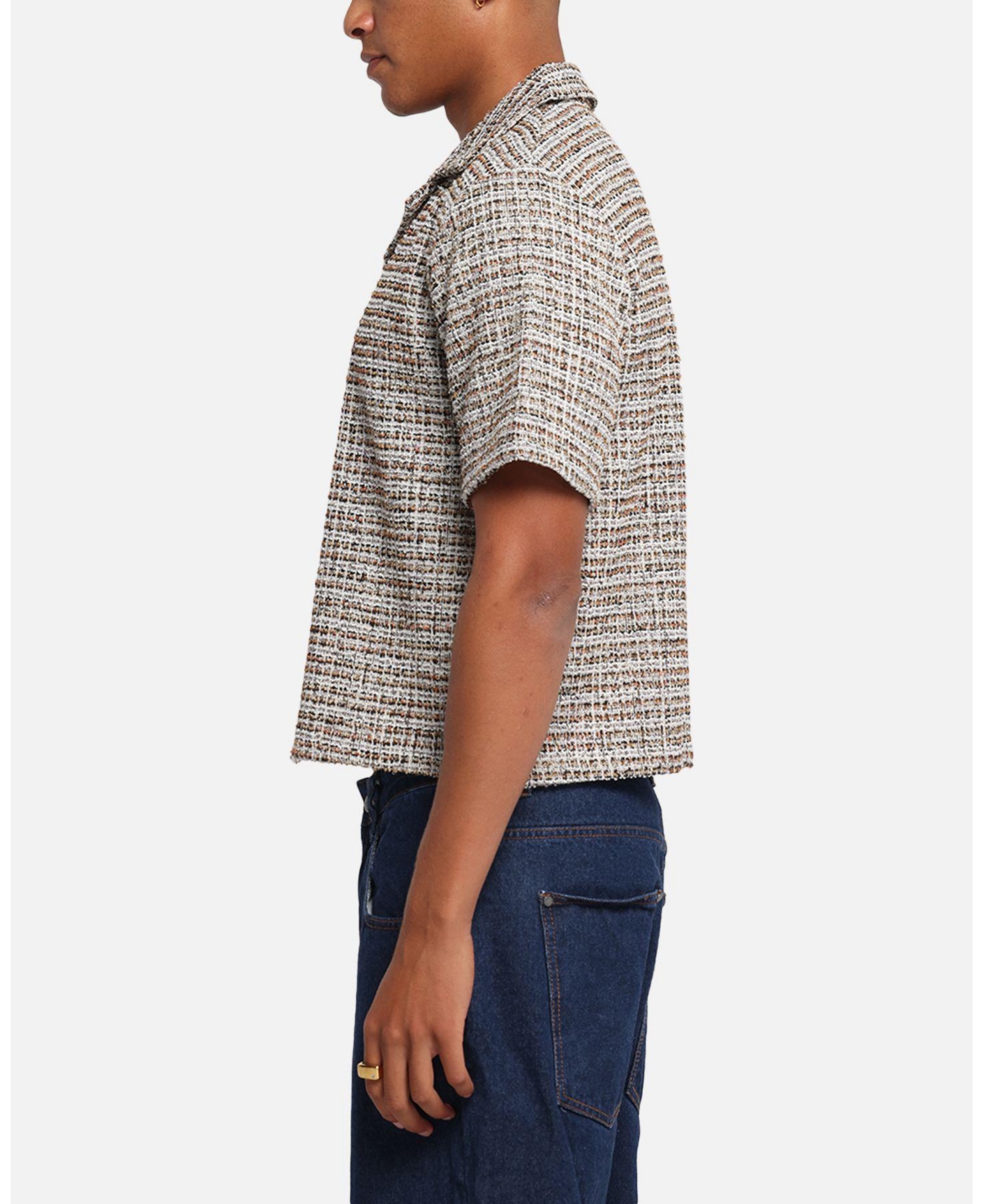 Xxiii Men's Boucle Tweed Crop Button Up Shirt