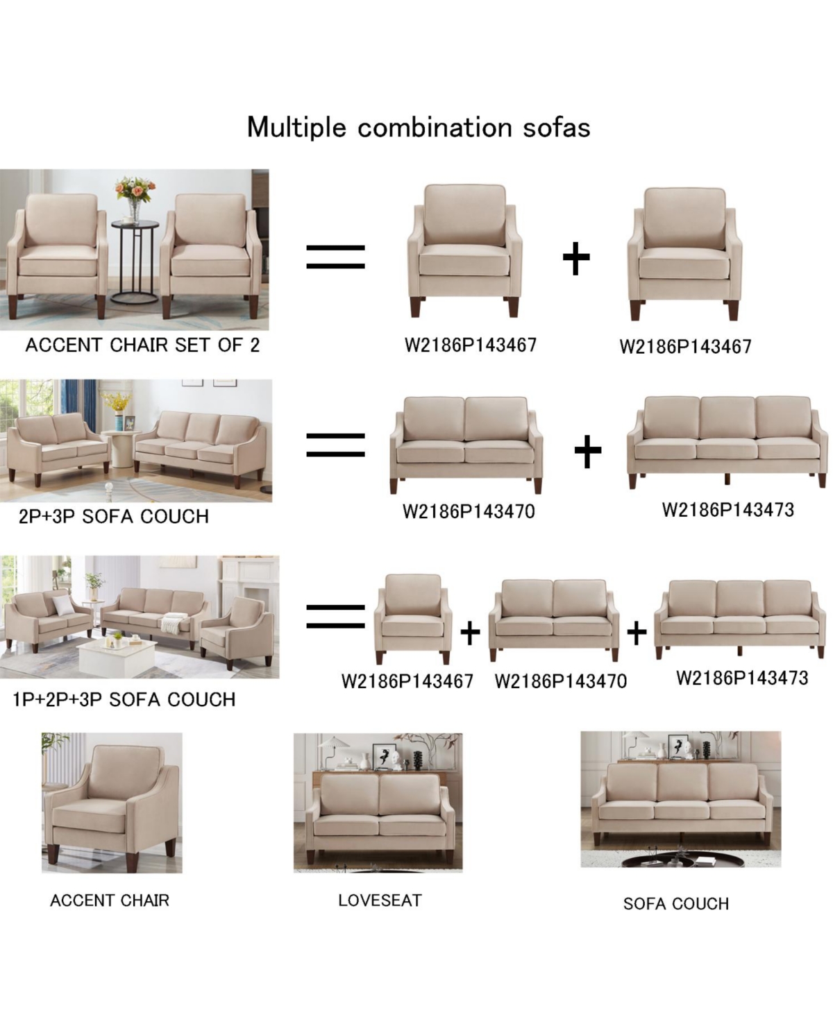 Streamdale Furniture Velvet 3-Seat Sofa with Wood Legs, Taupe